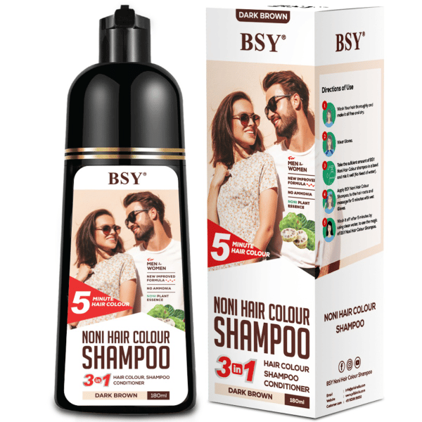 BSY Noni Dark Brown Hair colour shampoo 180ml * 3Pcs