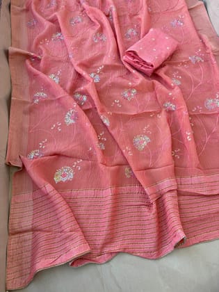 Pure munga silk fabric with beautiful Jaipuri bandej zari waiving work all over saree