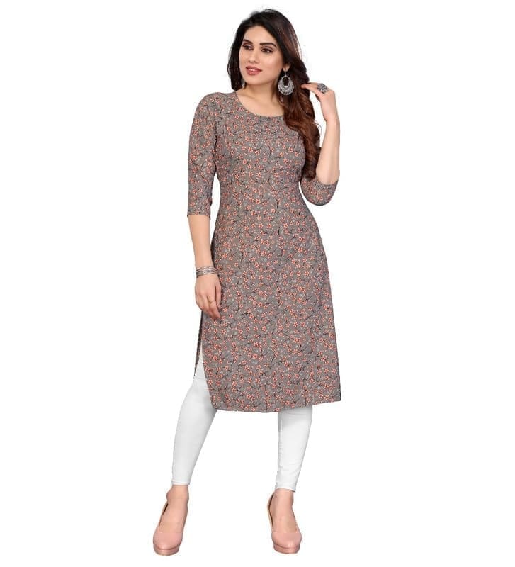 Women's Casual 3/4th Sleeve Printed Crepe Kurti (Peach, 2XL)-PID46175
