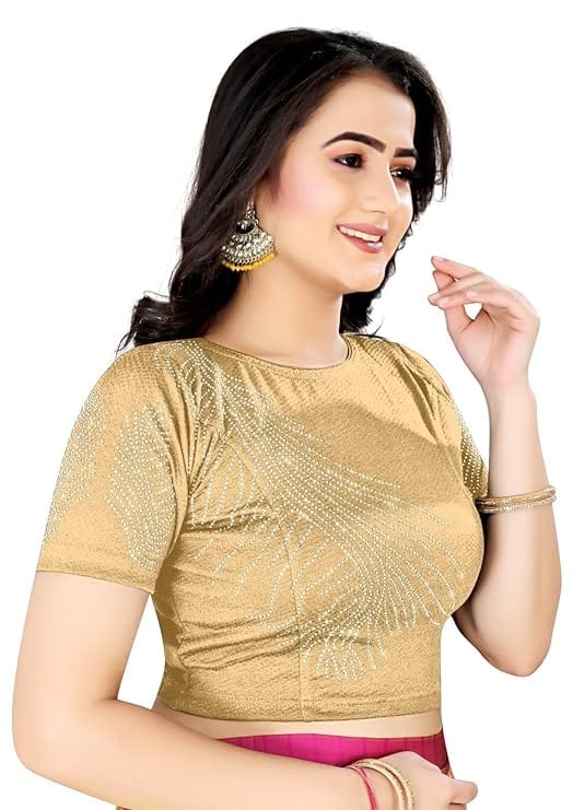 Stitched Stretchable Blouses, Readymade Cotton Lycra Round Neck