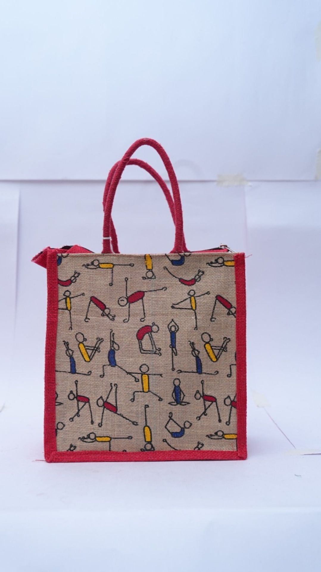 Red Yoga Desgin Jute Bag