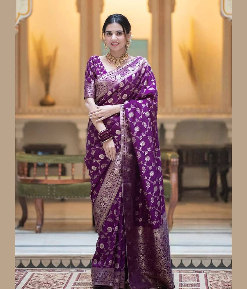 fab woven Art Silk Woven Kanjeevaram Sarees With Unstitched Blouse Piece ( Lavender )