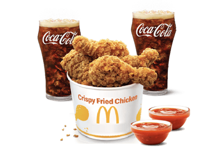 4 Pc Crispy Fried Chicken Bucket + 2 Dips + 2 Coke