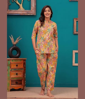 Nevisha Style Women Printed Kurta With Trousers Co-Ord Set ( Peach )