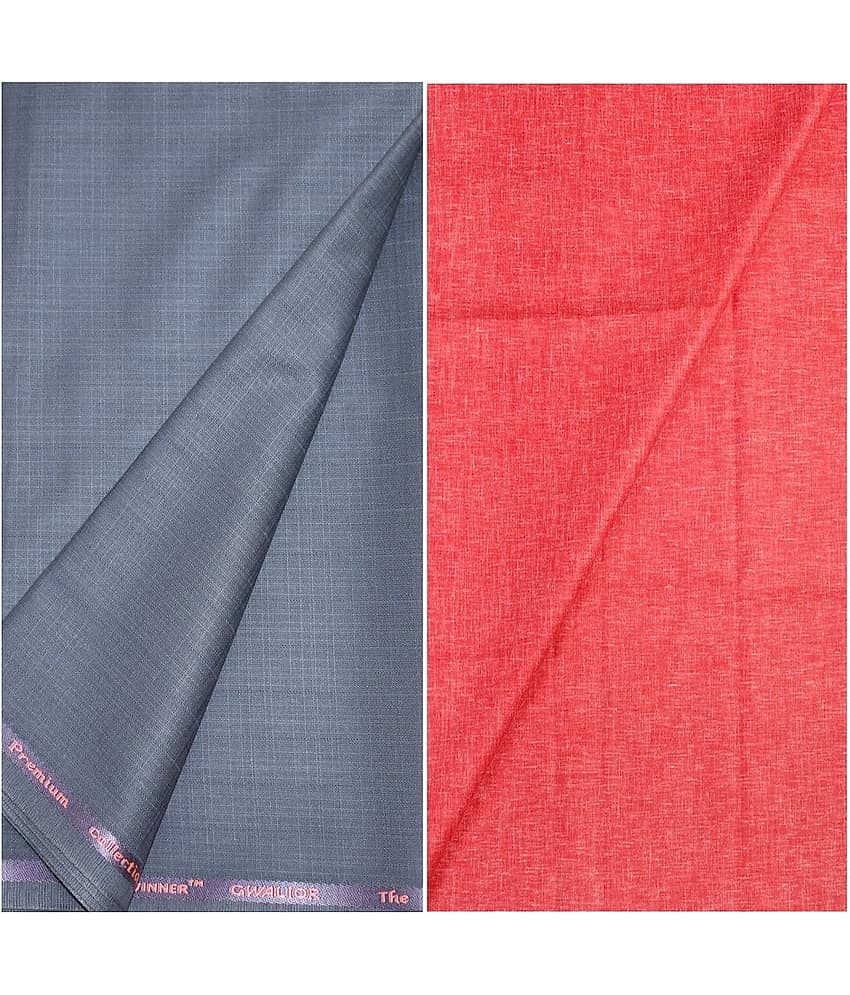 KUNDAN SULZ GWALIOR Red Cotton Blend Unstitched Shirts & Trousers ( 1 Pant & 1 Shirt Piece )