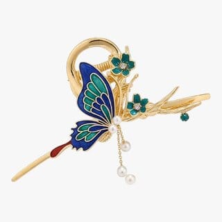 Blue Enamel Butterfly Hair Grip  Non-Slip Metal Design