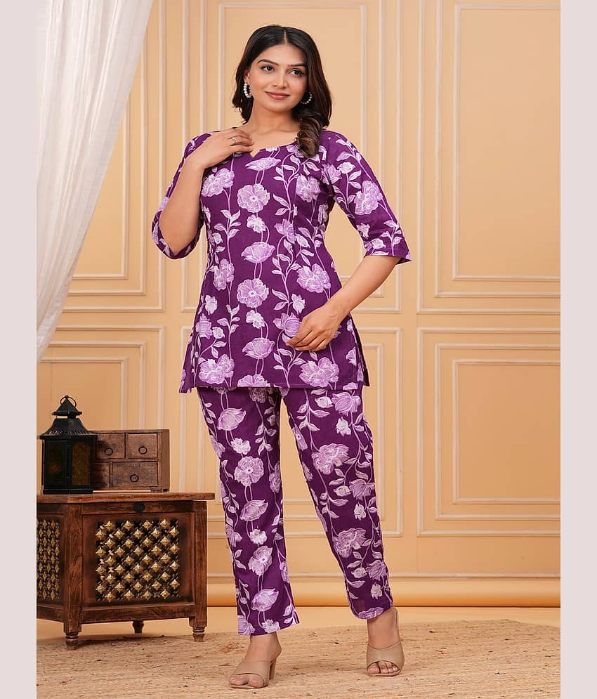 Nevisha Style Women Tunic With Trousers Co-Ord Set ( Purple )