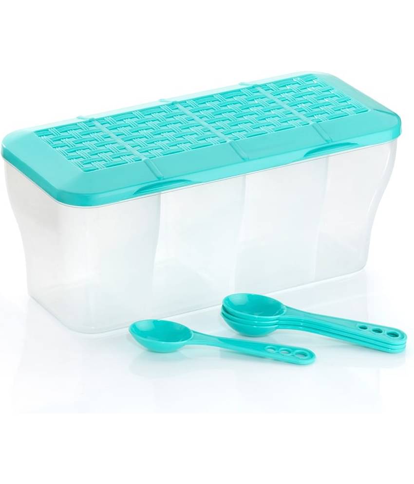 MAGICSPOON 4 Section Container Plastic Turquoise Spice Container ( Set of 1 )
