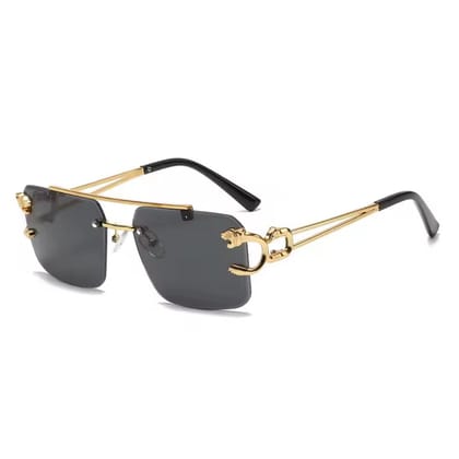 Dervin Retro Rimless Diamond Cut Rectangular sunglasses for Men and Women-Black