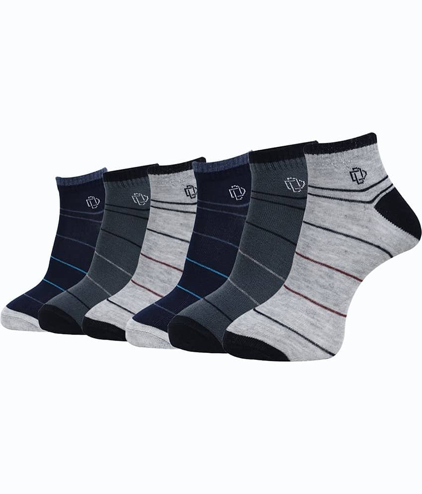 Dollar Cotton Blend Men's Striped Light Grey Ankle Length Socks ( Pack of 6 )