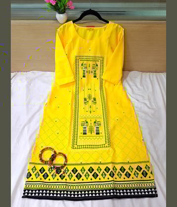 Ethnic Basket Pack of 1 Crepe Printed Straight Women's Kurti - ( Yellow )
