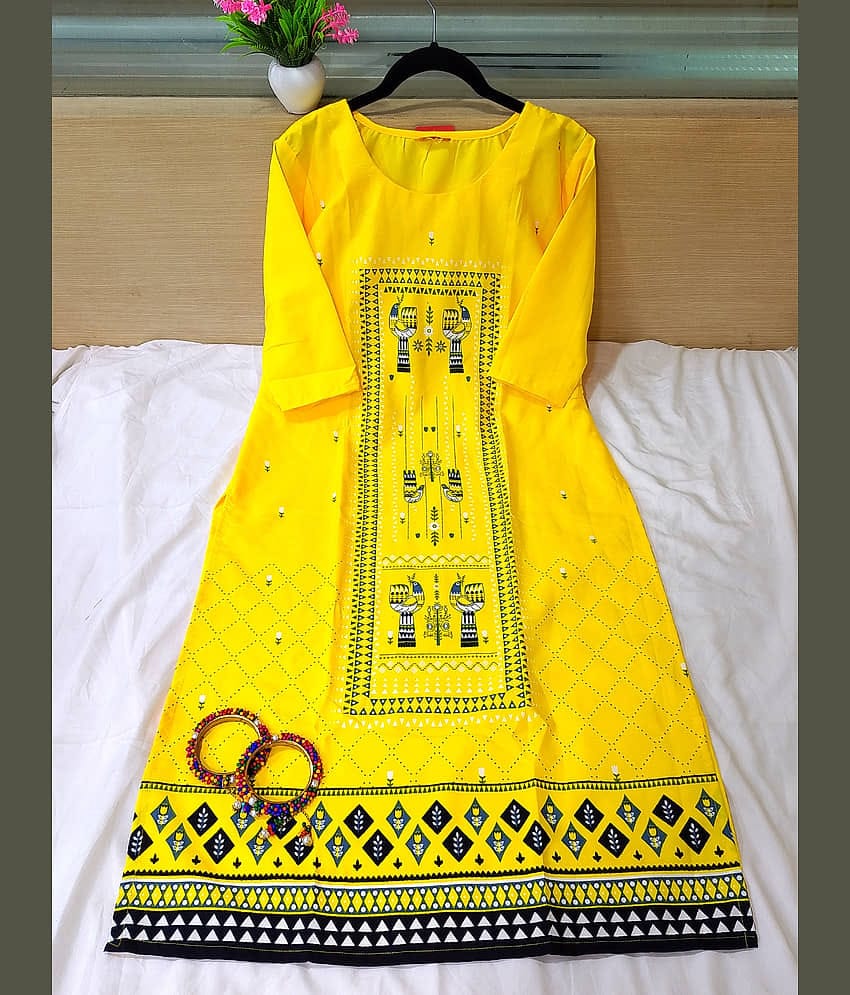 Ethnic Basket Pack of 1 Crepe Printed Straight Women's Kurti - ( Yellow )