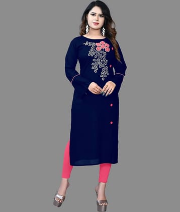 HAYA - Navy Blue Rayon Women's Straight Kurti ( Pack of 1 )