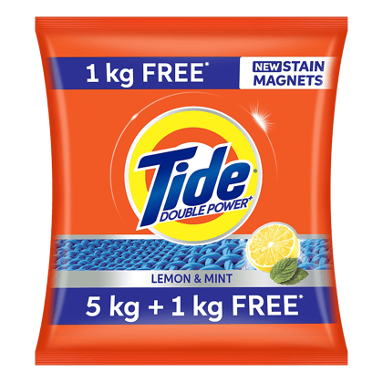 Tide Double Power Lemon & Mint Detergent Powder, 5 kg + 1 kg FREE