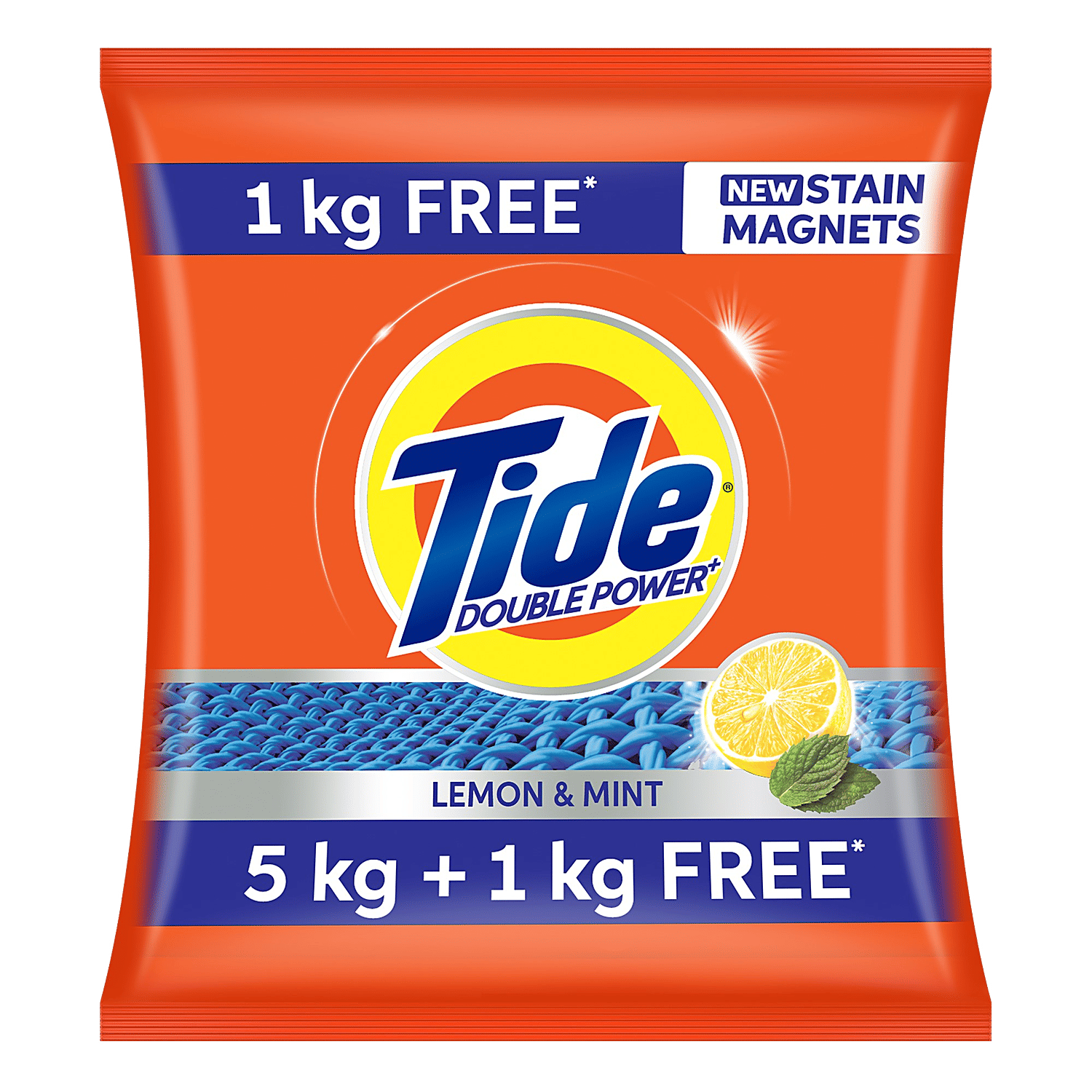 Tide Double Power Lemon & Mint Detergent Powder, 5 kg + 1 kg FREE