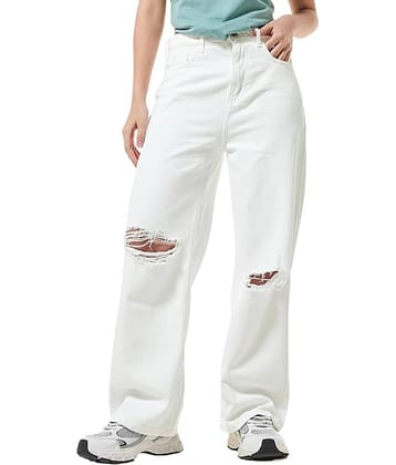 Star4well Women's Regular Fit High-Rise Jeans ( White )