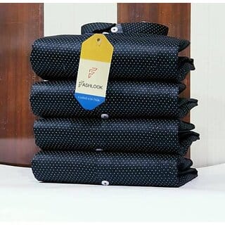 Fashlook Polka Print Curved Collar Regular Fit Cotton Blend Casual Black Shirt For Mens