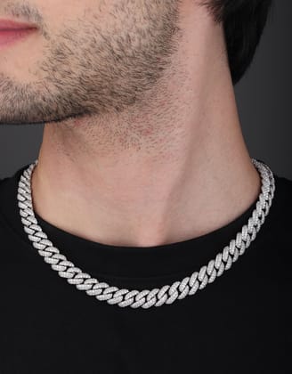 Bling Iced out Cuban Chain 10mm-18 Inches / Silver