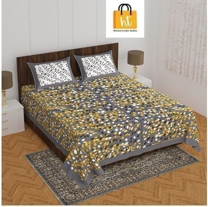 3001-Hometrade India-Standard King Size (90*108 Inches) Double Bedsheet With 2 Pillow Cover-RJ-14-Jaipur lining-3113