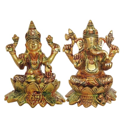 Brass Laxmi Ganesh Pair God Idol | Handcrafted Religious Murti, Height : 5.5 Inch (BSMAS1411)