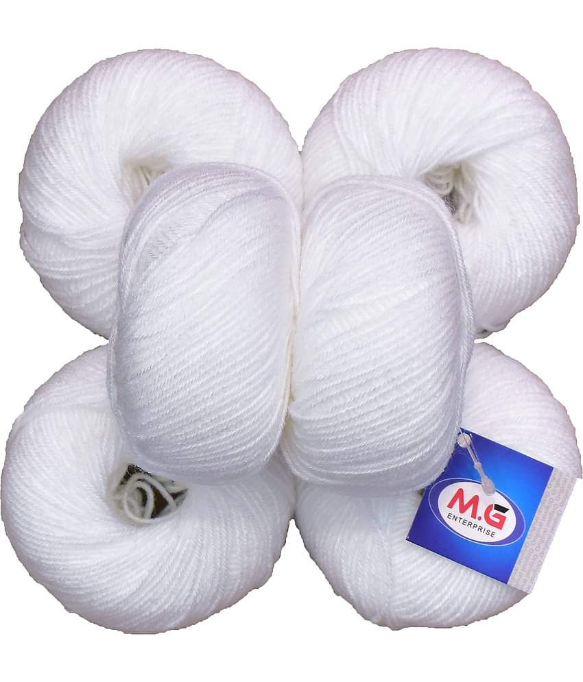 100% Acrylic Wool White (6 pc) Baby Soft Wool Ball Hand Knitting Wool/Art Craft Soft Fingering Crochet Hook Yarn, Needle Knitting Yarn Thread Dyed