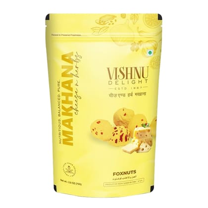 Vishnu Delight Flavoured Cheese & Herbs Organic Makhana, Pouch 60g - Nutritious, Tasty, and Sustainably Sourced Fox Nut Snack