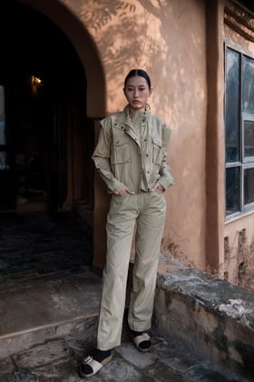 Sheldon Cropped Jacket Khaki-XS