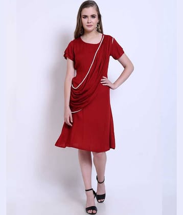 Addyvero Women Rayon A-line Dress ( Red )