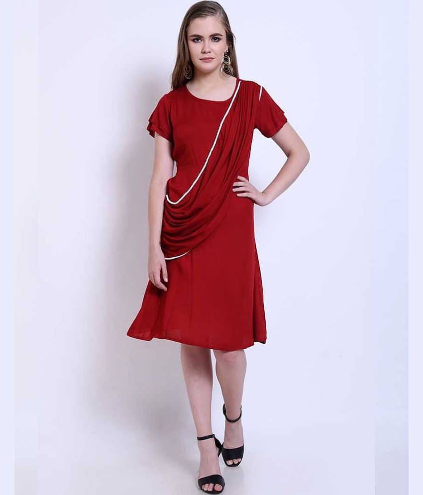 Addyvero Women Rayon A-line Dress ( Red )