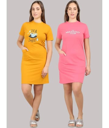 MEGASKA - Multi Color Cotton Women's Nightwear Night T-Shirt ( Pack of 2 )