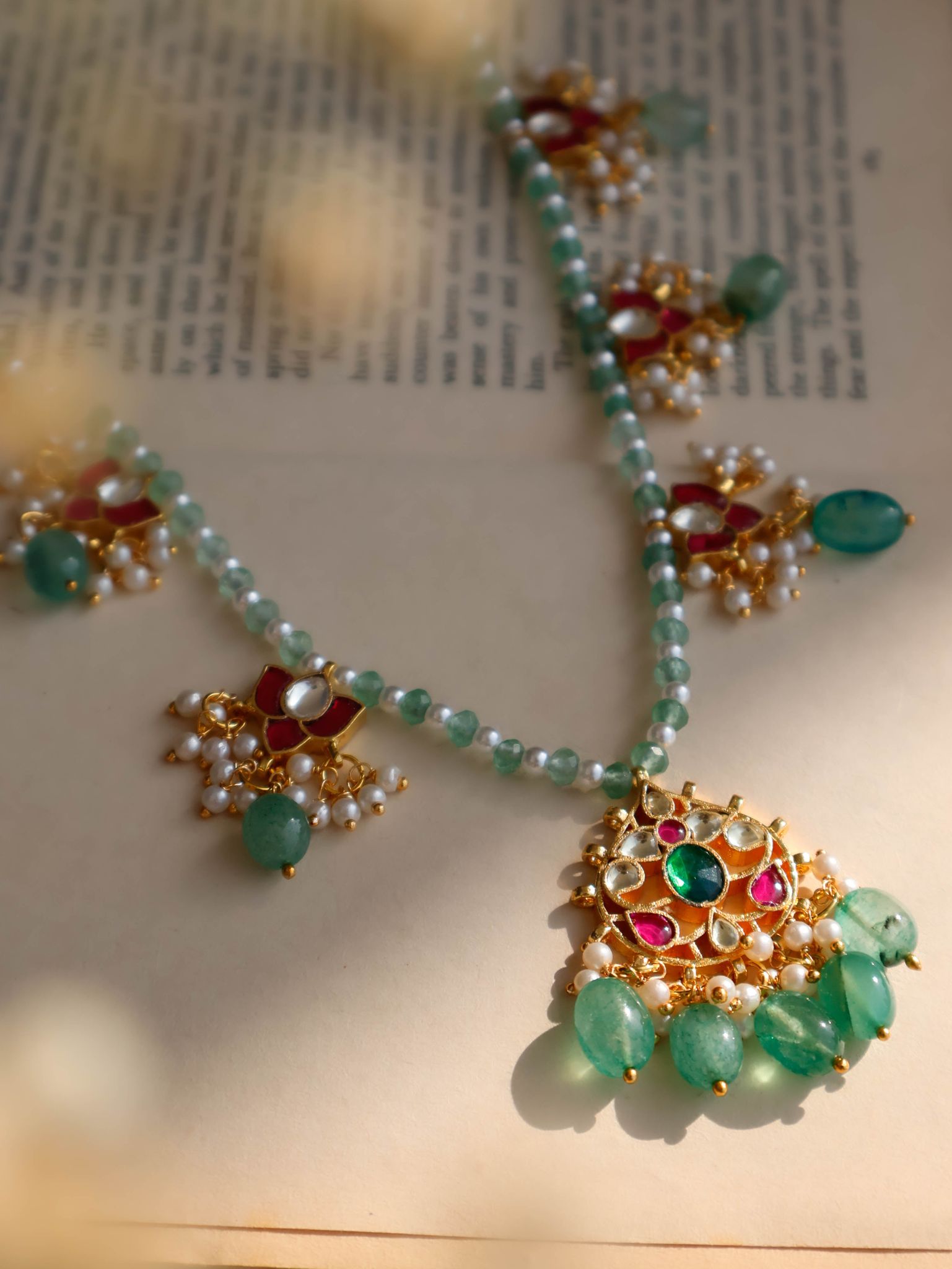 Gail Green Kundan Necklace-Green