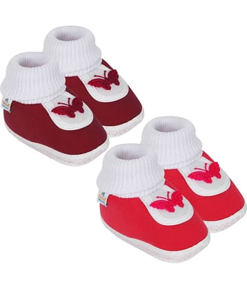 Neska Moda Set of 2 Pair Baby Boys & Baby Girls Butterfly Cotton Booties For 12 to 24 Months (Maroon,Red)