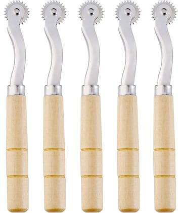 Tracing Wheel Sewing Tools, Serrated Edge Tracing Wheel, Needle Point Tracking Wheel, Stitching Wheel Tool with Wooden Handle for Leather Paper Fabric Sewing Crafts (5 pcs)