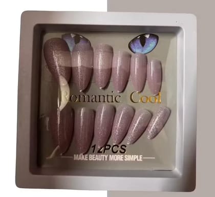 Kozykit Light Purple Pink & Silver Glitter Press-On Nails Set for Women | Glossy Artificial Fake Nail Extensions | Silver Glitter Design | Reusable Stick-On Nails with Free Nail Kit