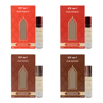 OSSA ROSE MAJESTIC & IMPERIAL, OUD ROYALE & INCENSE CONCENTRATED PERFUMES (PACK OF 4)
