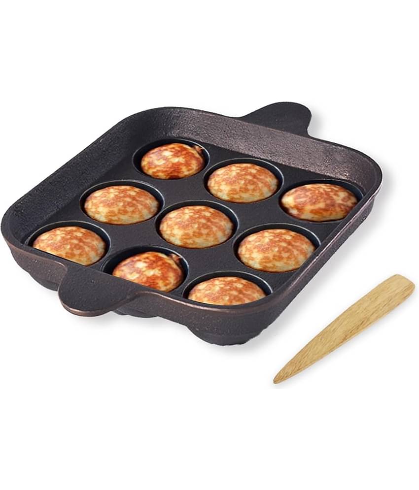 The Indus Valley Paniyaram Pan+Picker Cast Iron No Coating Appam Patra ( Pack of 1 )