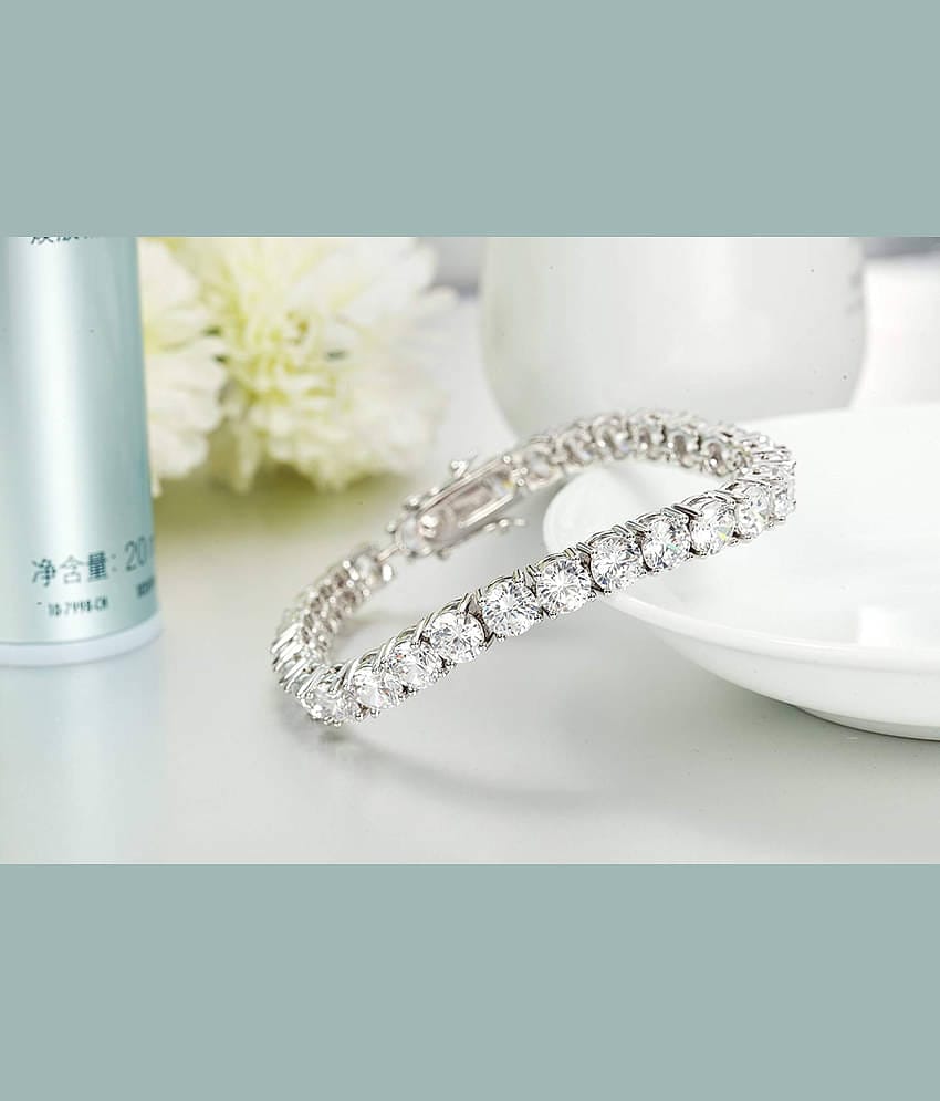 ZIVOM® Luxury Slim Classic Dainty Stylish Princess Cut 5Mm Cubic Zirconia American Diamond Silver Tennis Bracelet For Women Girls