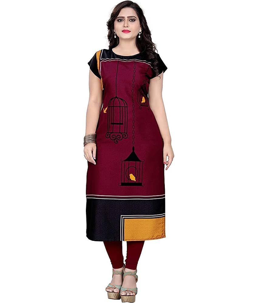 AK FASHION MALL Pack of 1 Crepe Printed Straight Women's Kurti - ( Multicolor )