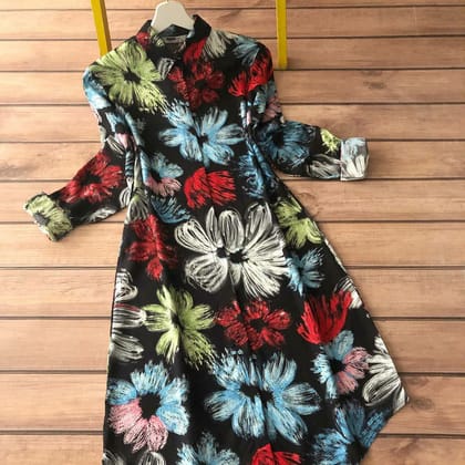 Multi Color Flower Printed Designing Black Kurti by GlamaStitch-M