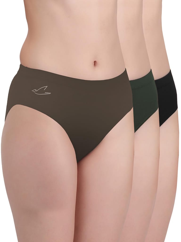 Freecultr Women’s Micromodal Mid-Rise Hipster | Super Soft & Breathable Fabric | Medium Rear Coverage | Comfortable Stretch Elastic | Pack of 3 |Color - Sable Black,Avocado Green,Coffee