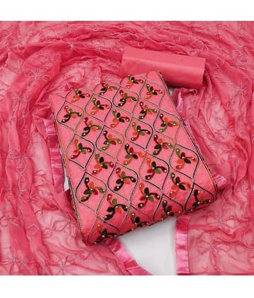 Gazal Fashions - Unstitched Pink Cotton Blend Dress Material ( Pack of 1 )
