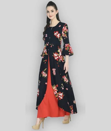 Rudrakriti Women Crepe Printed A-line Dress ( Black )