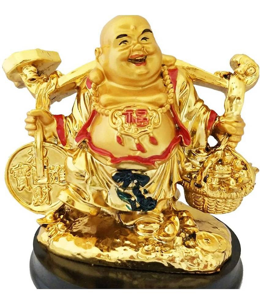 9X TASHAN Happy Man Laughing Buddha Holding Wealth Coin and Ingots Statue For Attracting Money Prosperity