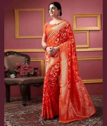 Vkaran Silk Woven Saree With Unstitched Blouse Piece ( Orange )