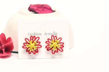 Funky Flower Stud Earring-Red