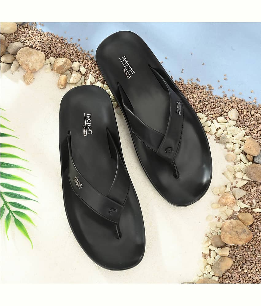 Leeport - Black  Synthetic Thong Flip Flop