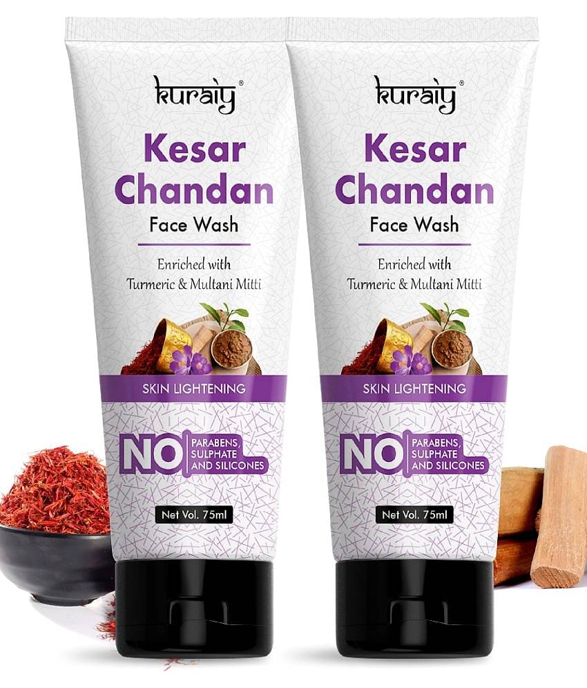 KURAIY Gold Kesar Chandan Face wash For Glowing Skin, All Skin Types 75ml Each (Pack of 2)
