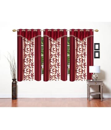 Stella Creations Floral Printed Room Darkening Eyelet Curtain 5 ft ( Pack of 3 ) - Maroon