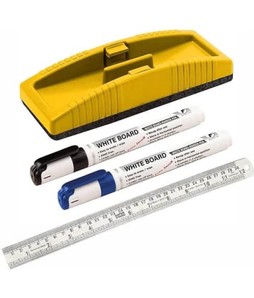 Non Magnetic White Board Duster Combo Pack Of 4 Items - (1 Duster,2 Markers And 1 Steel Scale)