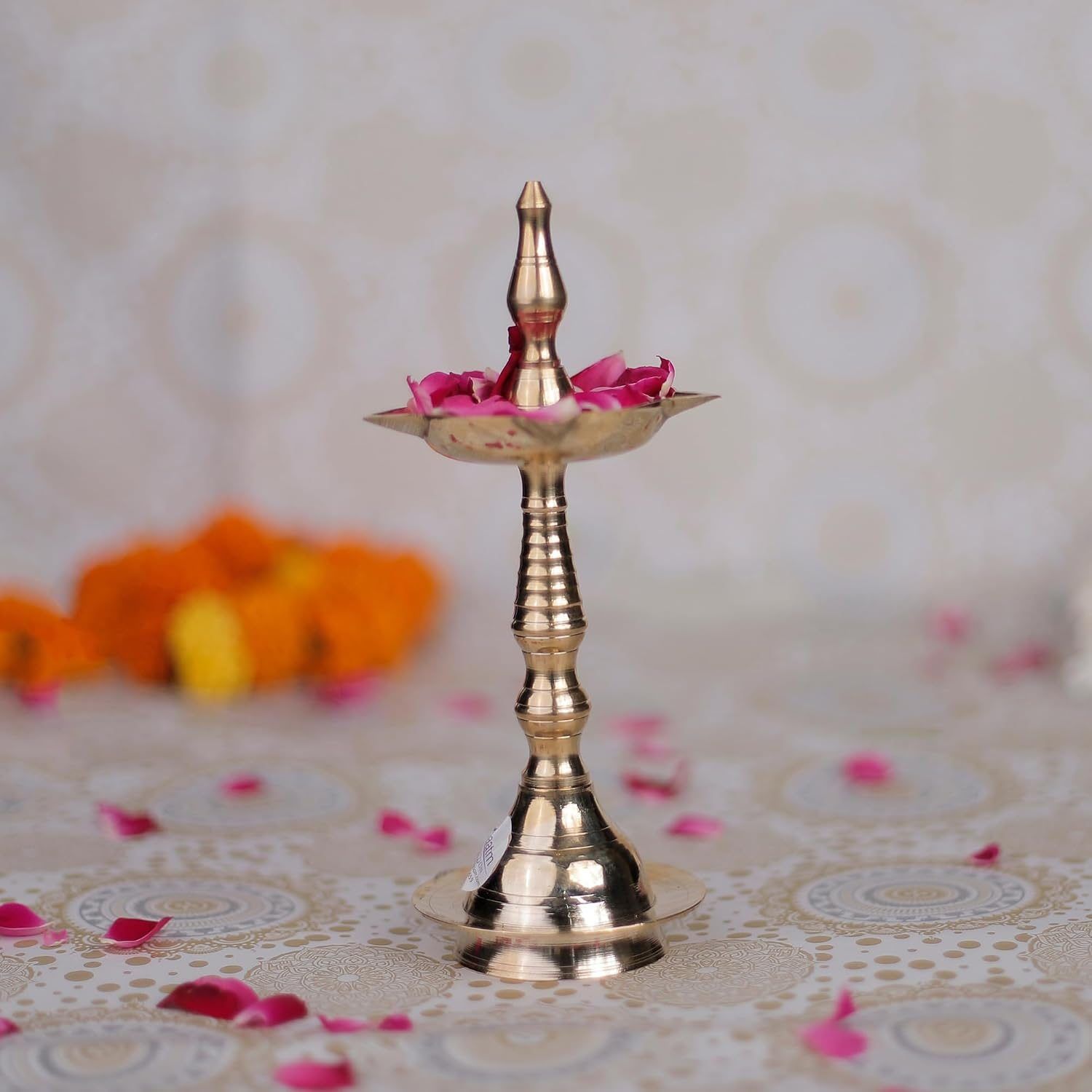 Aatm Kerala Samai Brass Oil Lamp - 9-Inch Handcrafted Kutthu Vilakku Diya - Traditional Solid Brass Deepam for Puja, Festivals and Home Temple Décor